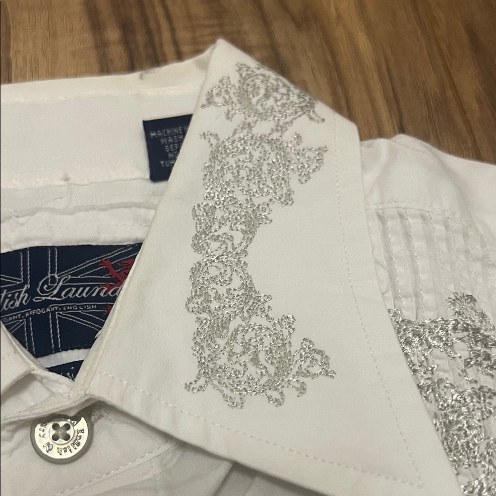Vintage English Laundry White Dress Shirt with Silver Embroidery Sz XL - Picture 3 of 12